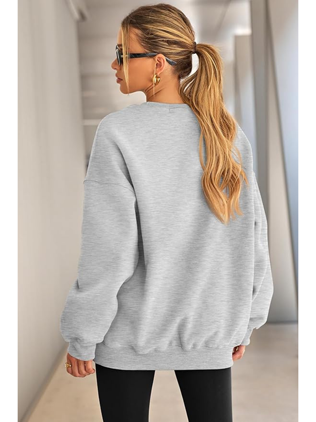 Gri Genıus Store Kadın Sweatshirt Oversize Geniş Kalıp İçi Şardonlu Bisiklet Yaka Oversize Sweatshirt KA-2