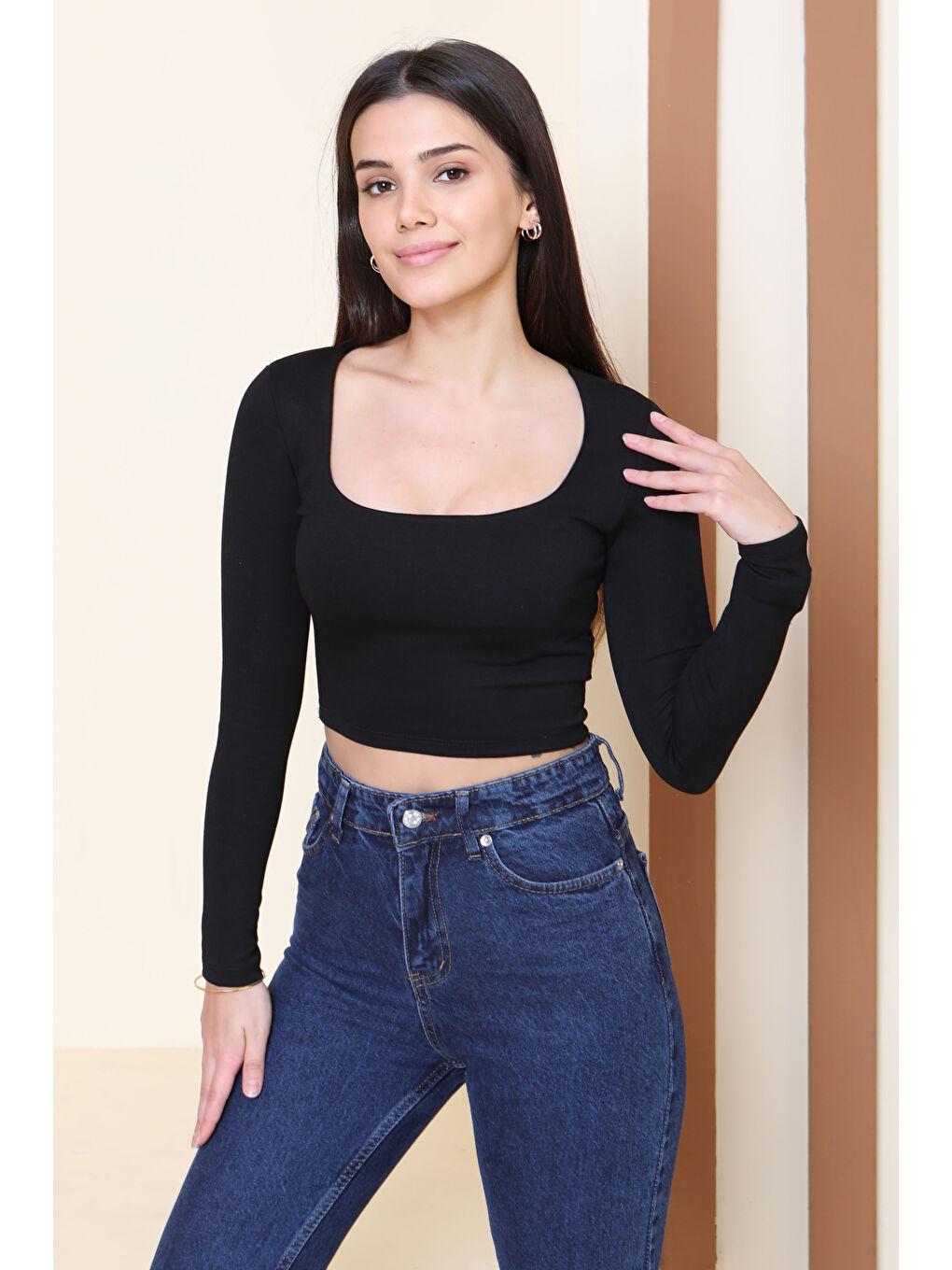 Kare Yaka Modal Crop Siyah - 27953-SIYAH-1