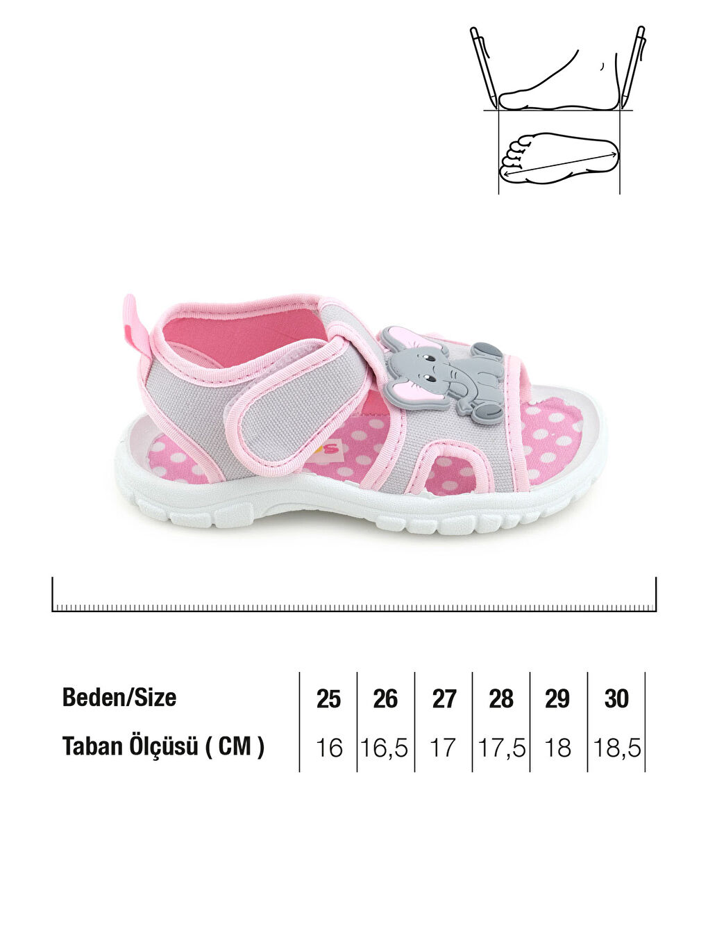 Gri Kız Çocuk Bilekten Cırtlı Ayarlanabilir PVC Rahat Esnek Taban Günlük Sandalet-1