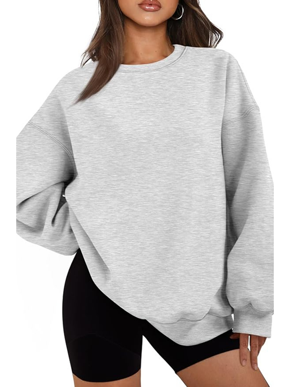 Gri Genıus Store Kadın Sweatshirt Oversize Geniş Kalıp İçi Şardonlu Bisiklet Yaka Oversize Sweatshirt KA-3
