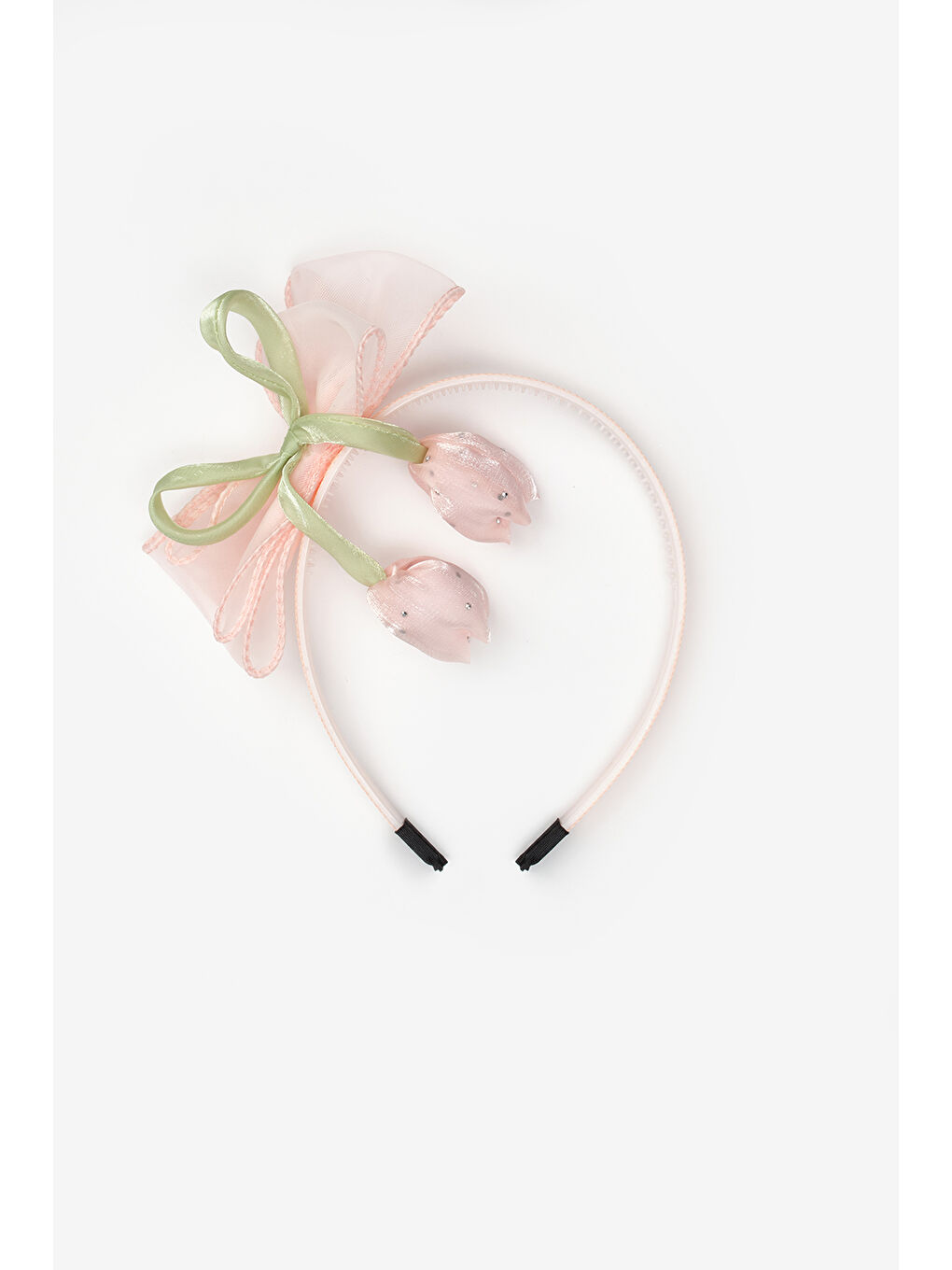 Pembe Pudra Lale Figürlü Fiyonk Detaylı Kız Çocuk Taç