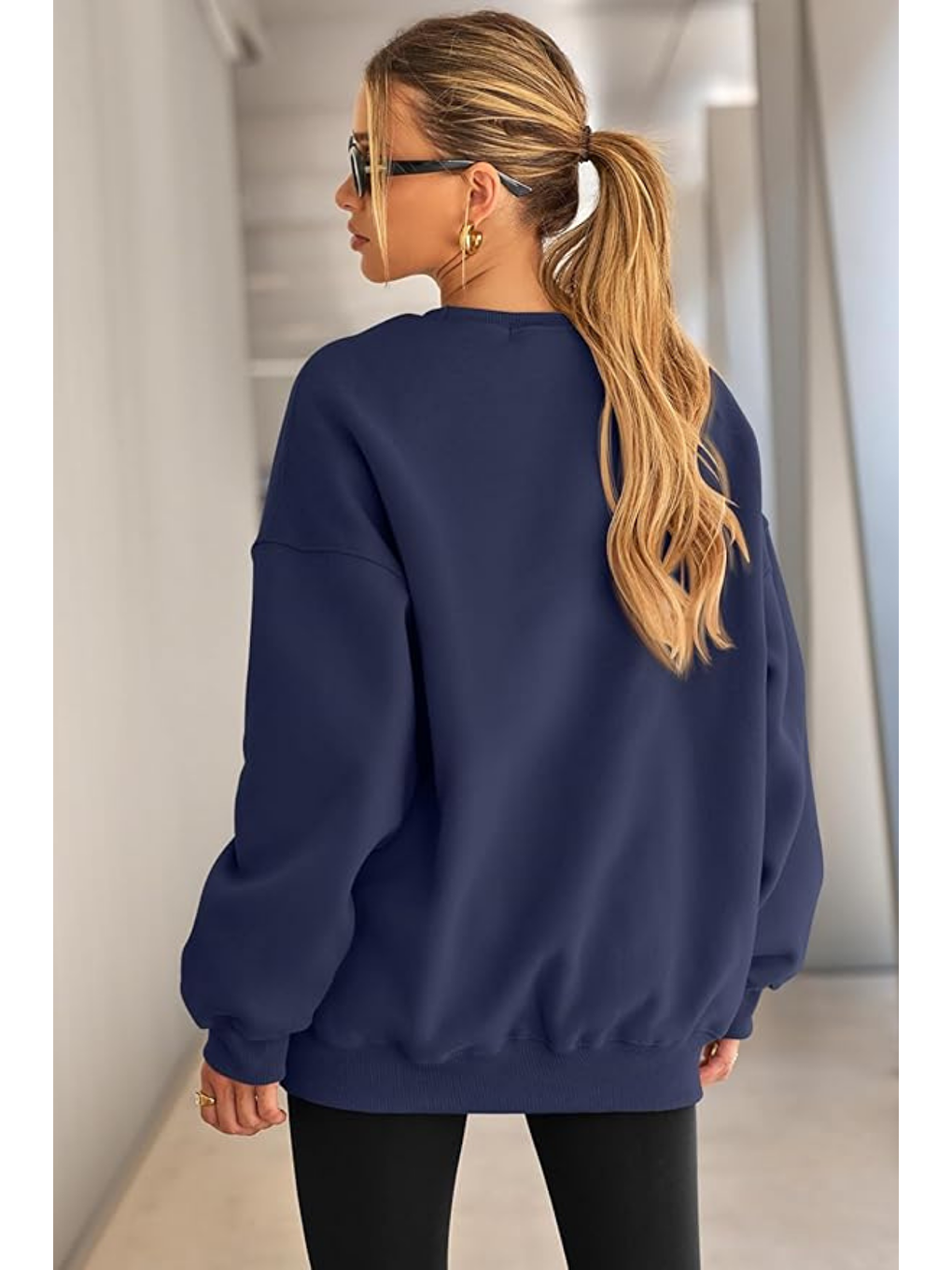Lacivert Genıus Store Kadın Sweatshirt Oversize Geniş Kalıp İçi Şardonlu Bisiklet Yaka Oversize Sweatshirt KA-2
