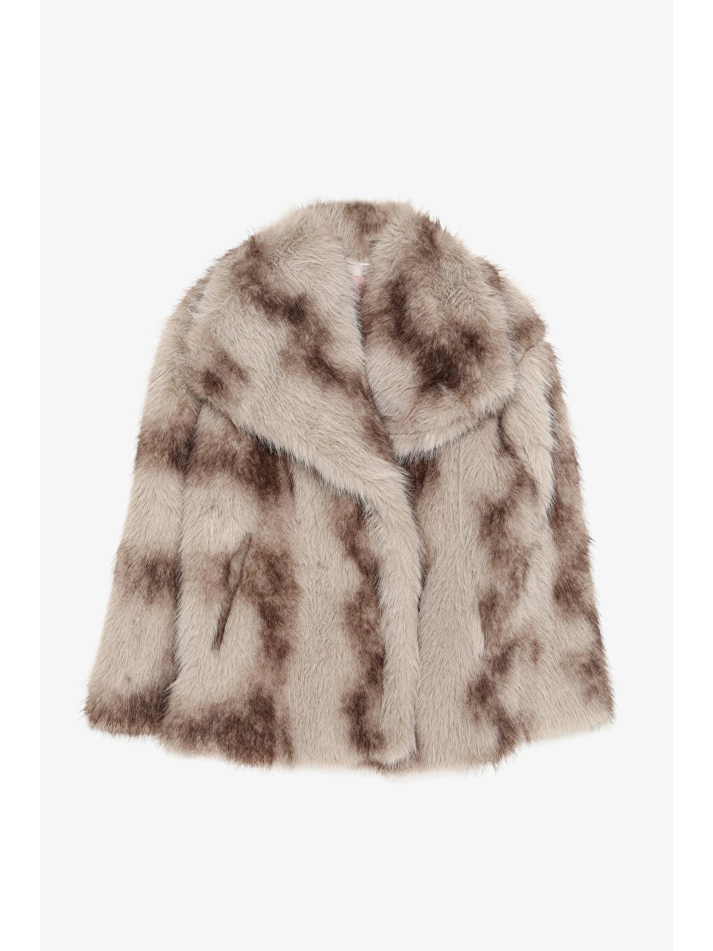 Bej Kruvaze Yaka Kürk Kaban Vizon-1