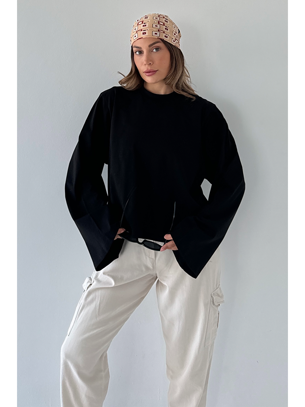 Geniş Kol Oversize 2'Li Paket T-Shirt 965 Siyah/Beyaz-5