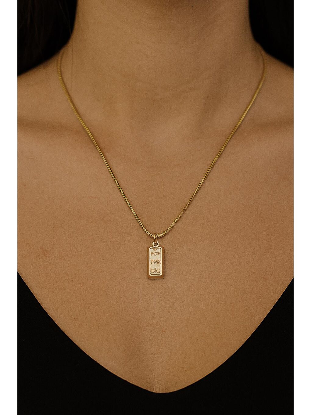 Sarı Külçe Altın Detaylı Unisex Kolye-3