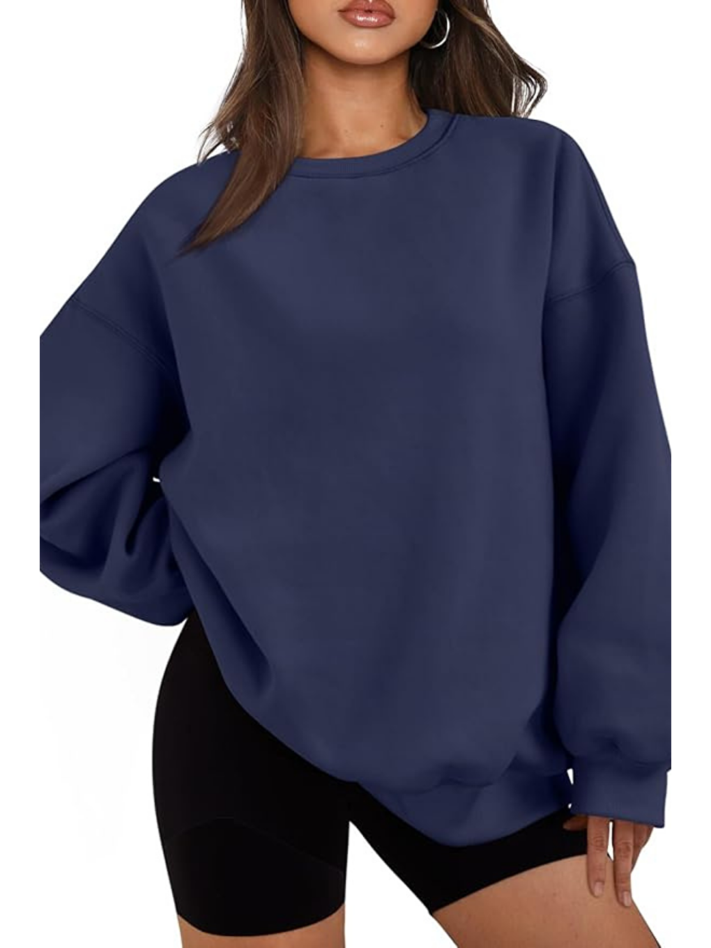 Lacivert Genıus Store Kadın Sweatshirt Oversize Geniş Kalıp İçi Şardonlu Bisiklet Yaka Oversize Sweatshirt KA-3