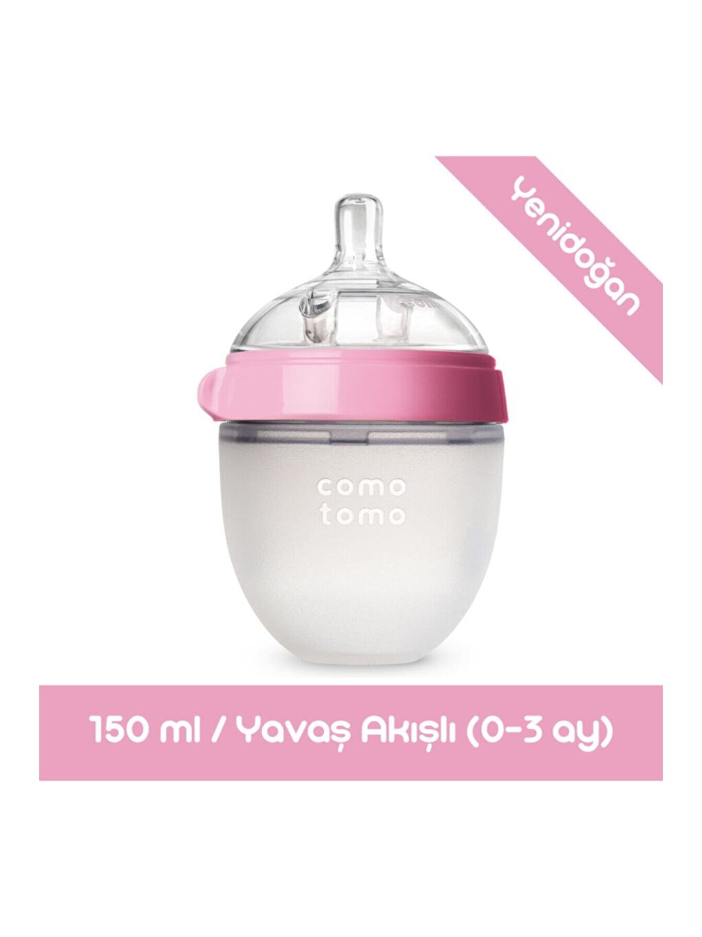 Comotomo Türkiye Antikolik Silikon Biberon 150ml Pembe - Yavaş Akışlı (0-3 AY) Yenidoğan