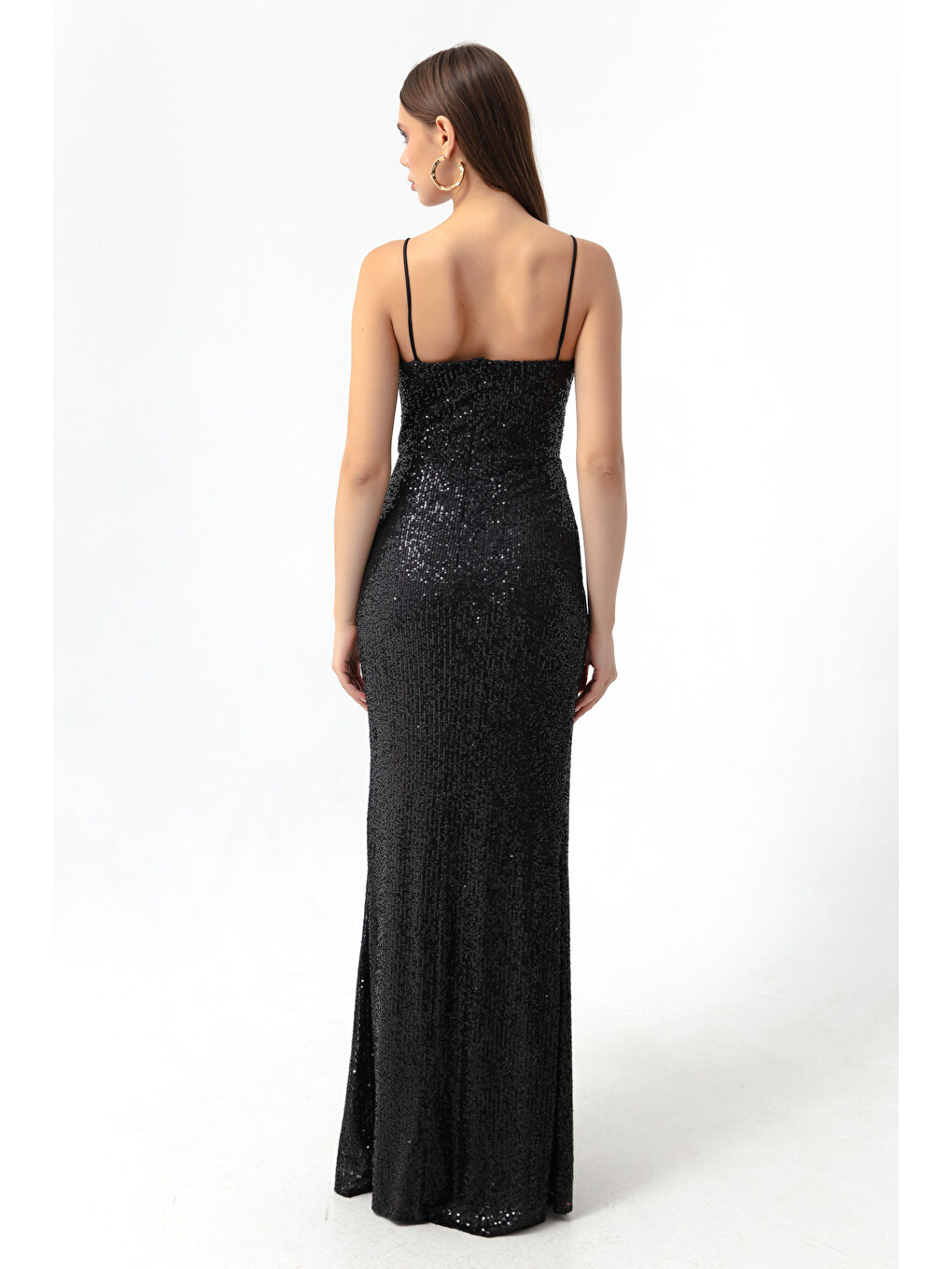 Kadın Siyah Balen Korse Detaylı Payetli Yırtmaçlı Uzun Abiye Elbise-4