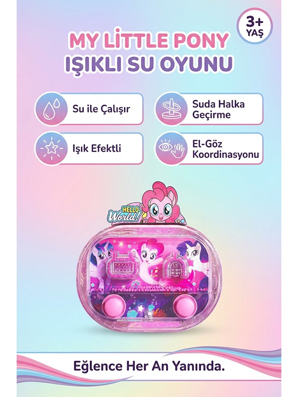 Işıklı Su Oyunu My Little Pony Suda Halka Geçirme Nostaljik El Atarisi Pilsiz Su İle Çalışan 3+ Yaş-1