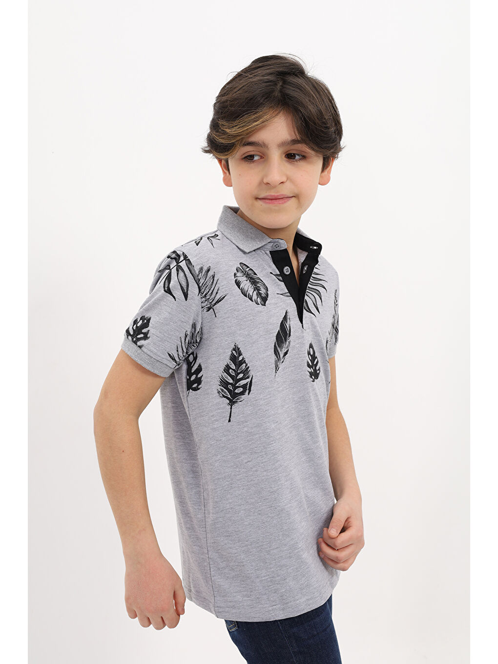 Gri Erkek Çocuk Baskılı Tişört-1