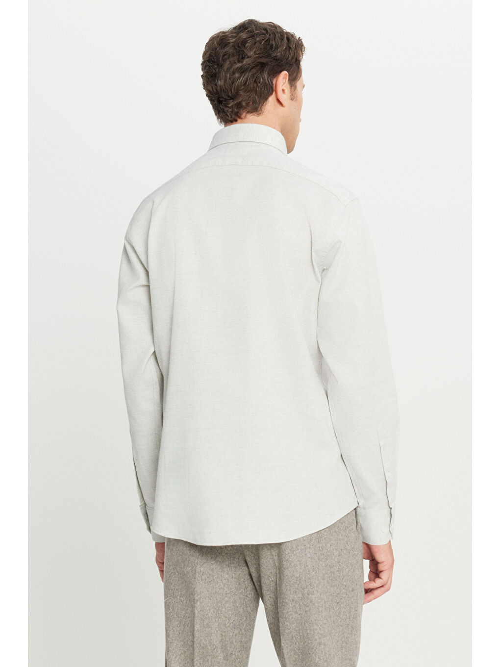 Erkek Gri %100 Pamuk Comfort Fit Rahat Kesim Düğmeli Yaka Flanel Gömlek-4
