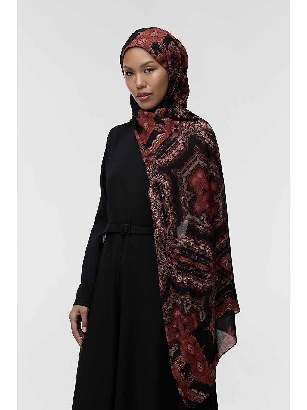 Siyah Deluxe Şal Nisha Desenli
