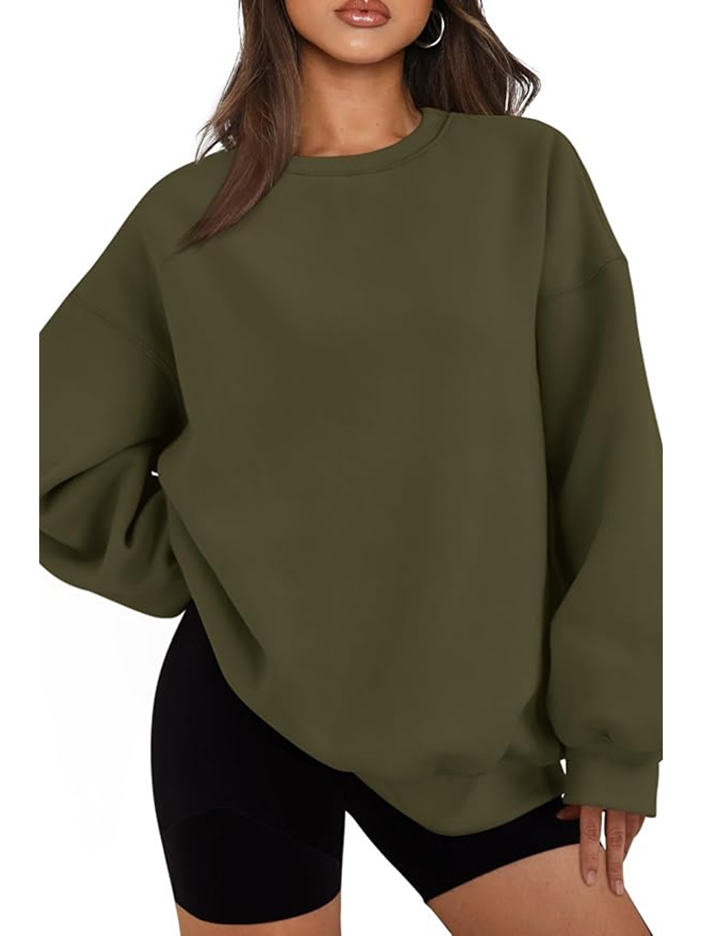 Haki Genıus Store Kadın Sweatshirt Oversize Geniş Kalıp İçi Şardonlu Bisiklet Yaka Oversize Sweatshirt KA-3