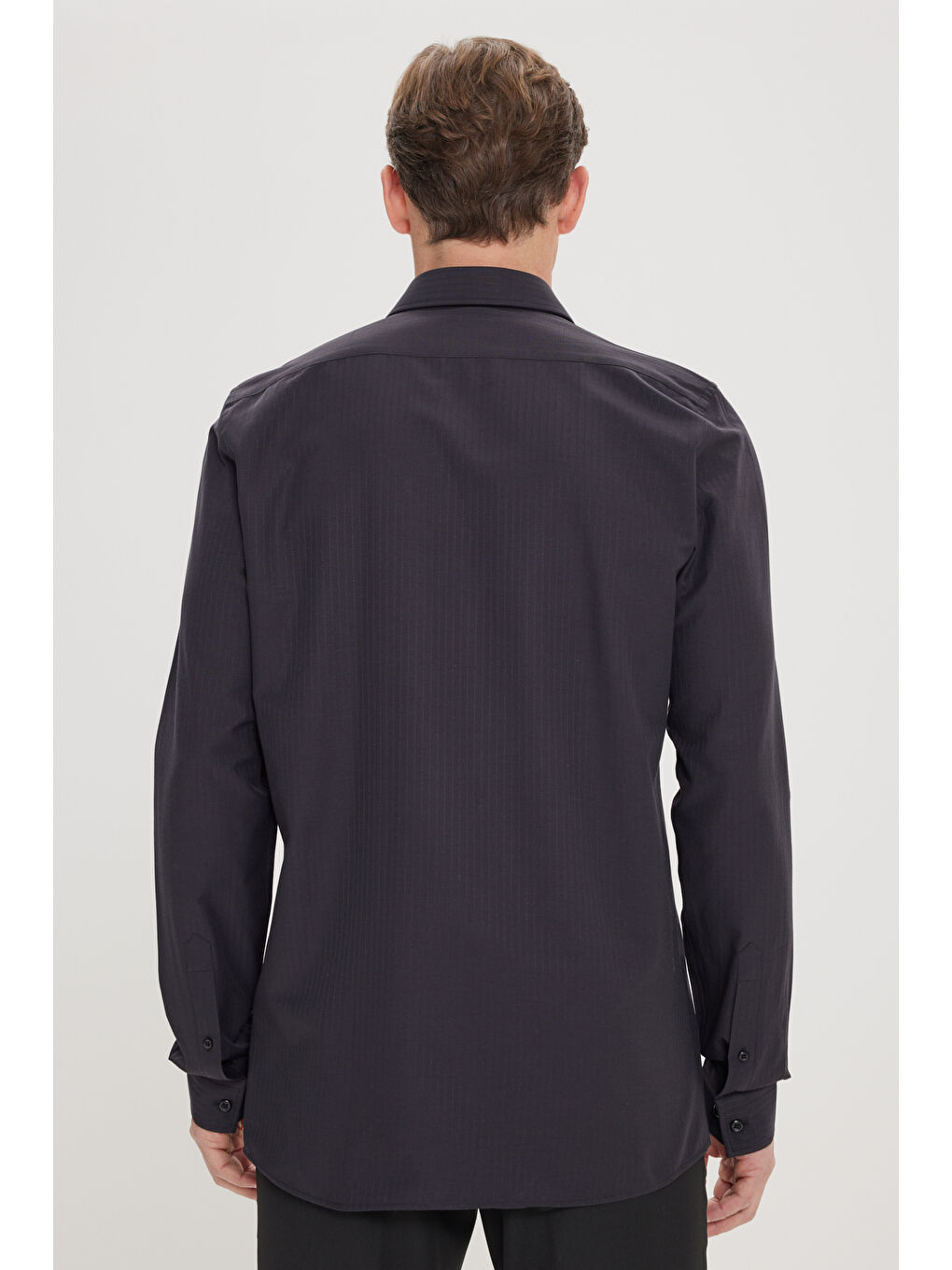 Erkek Siyah Pamuklu Slim Fit Dar Kesim Klasik Yaka Çizgili Gömlek-4