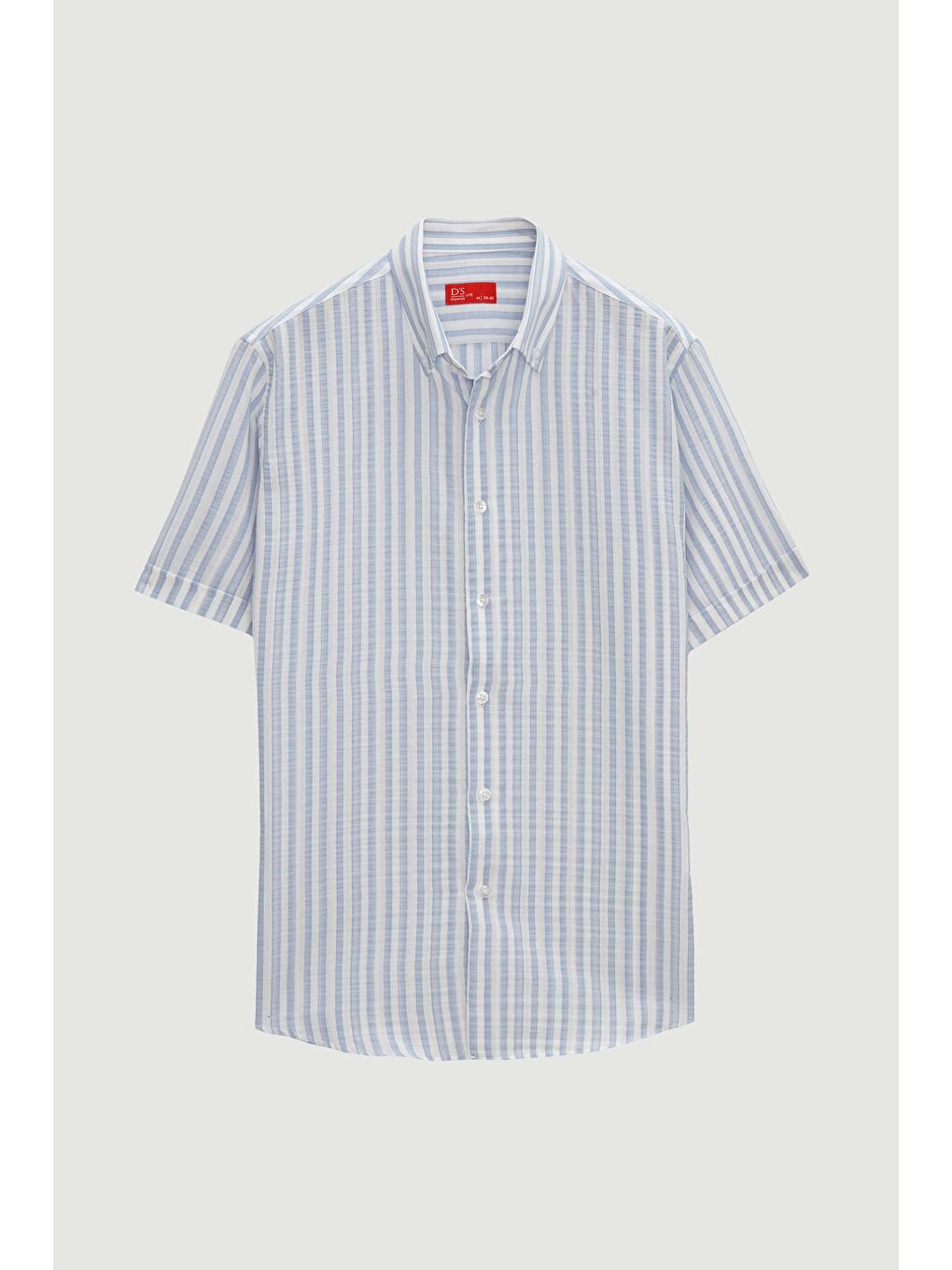 Slim Fit Mavi Gofre Çizgili Kısa Kollu Yazlık Gömlek-4