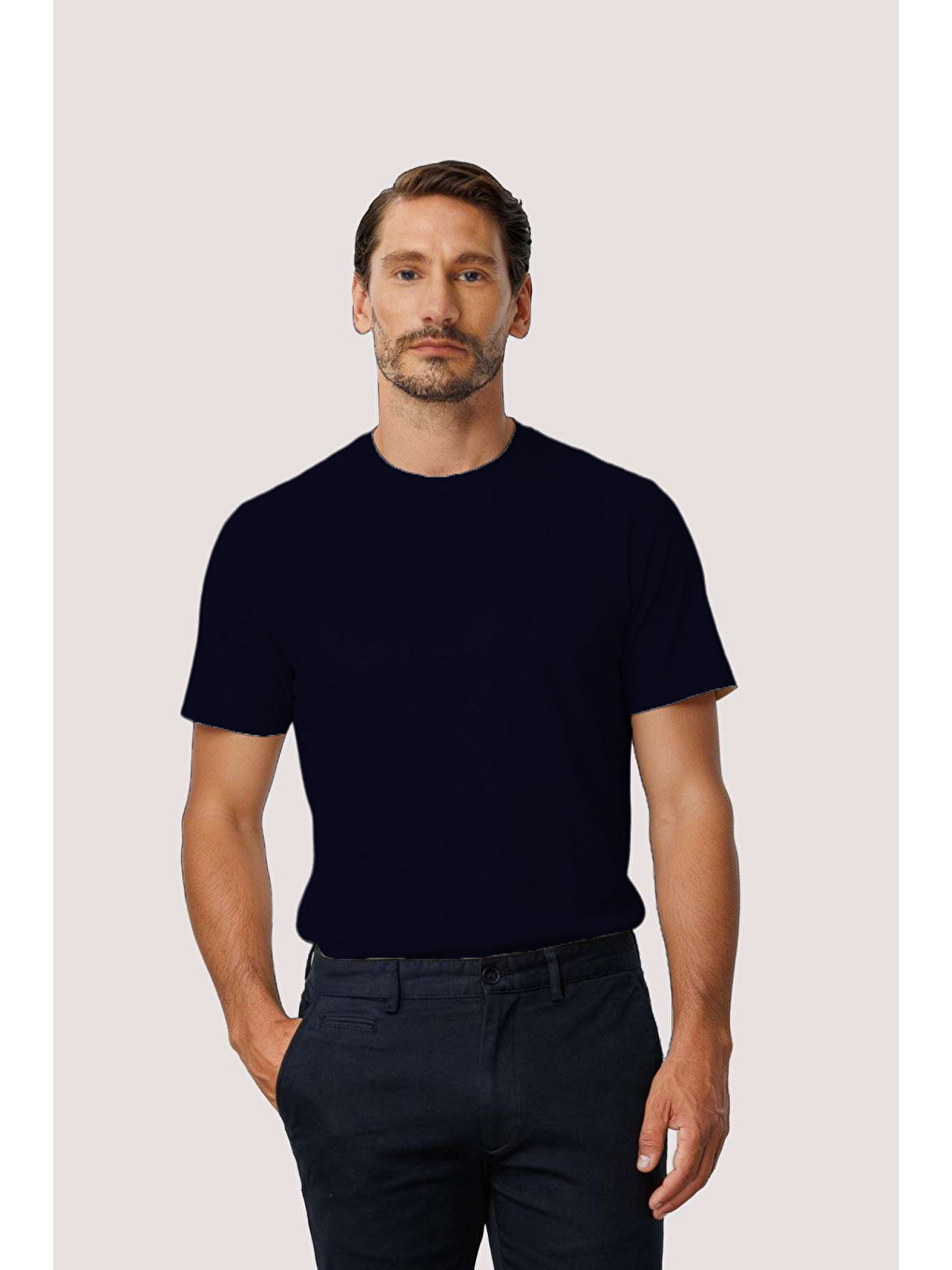 Lacivert %100 Pamuk Erkek Tişört – Bisiklet Yaka