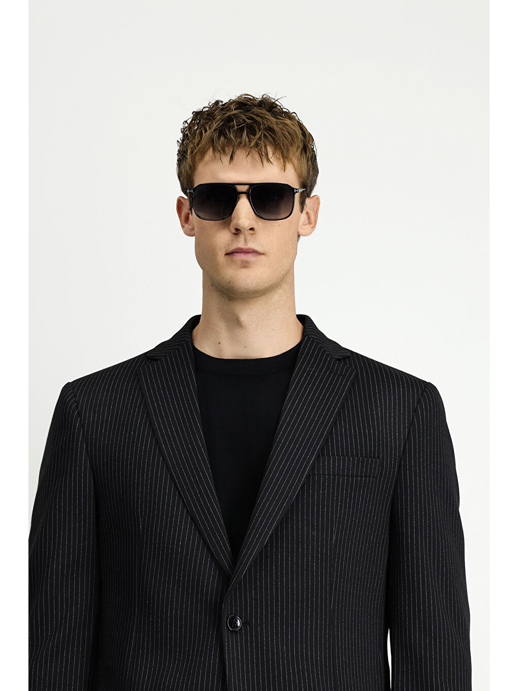 Siyah Regular Fit Sivri Yaka Düz Armürlü Yünlü Klasik Erkek Blazer Ceket-2