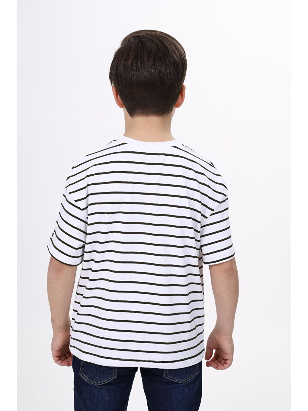 Haki Unisex Çocuk Çizgili Tişört-1