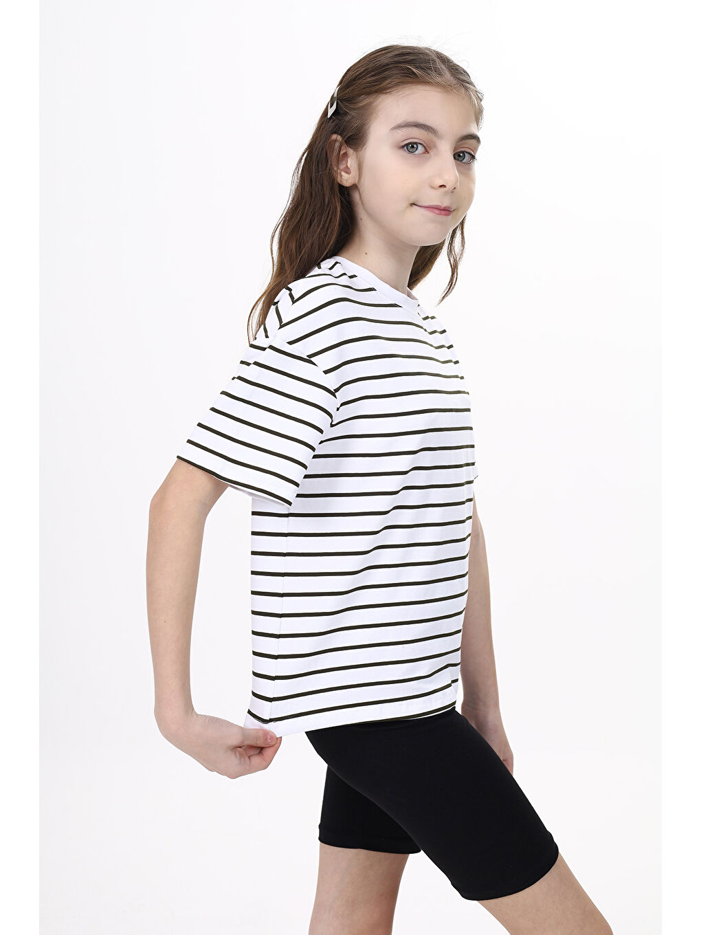 Haki Unisex Çocuk Çizgili Tişört-2