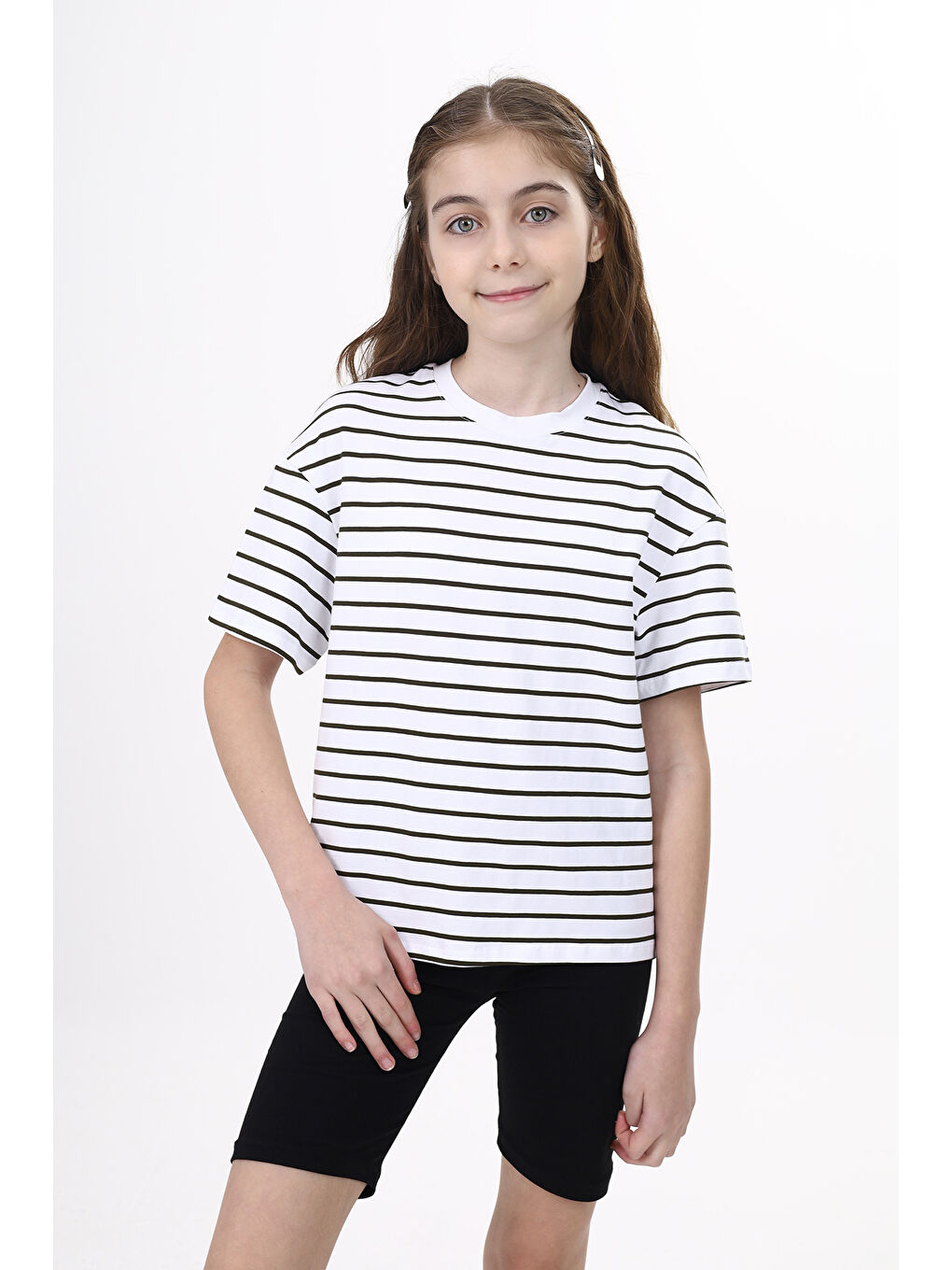Haki Unisex Çocuk Çizgili Tişört-3