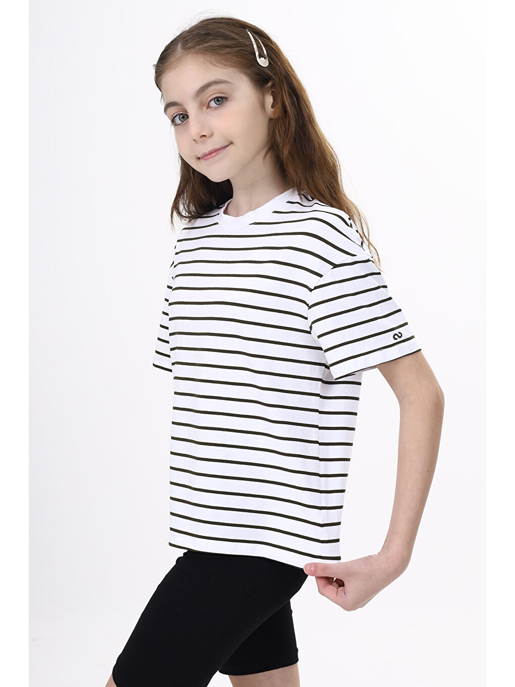 Haki Unisex Çocuk Çizgili Tişört-4