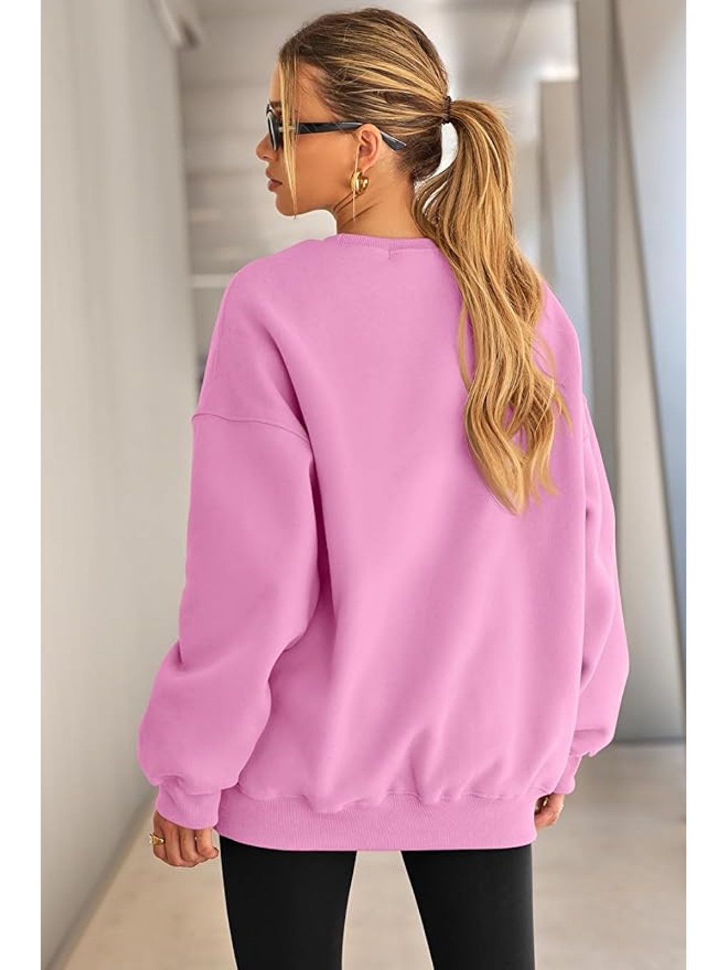 Pembe Genıus Store Kadın Sweatshirt Oversize Geniş Kalıp İçi Şardonlu Bisiklet Yaka Oversize Sweatshirt KA-2