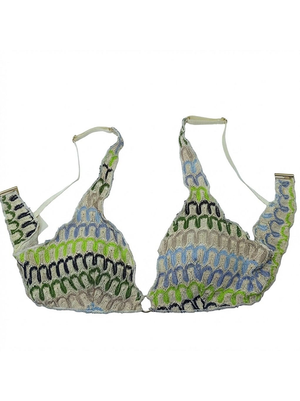 Karışık Kadın Plaj Giyim Dantel Krem Desenli Bikini Üst Bb2385-4