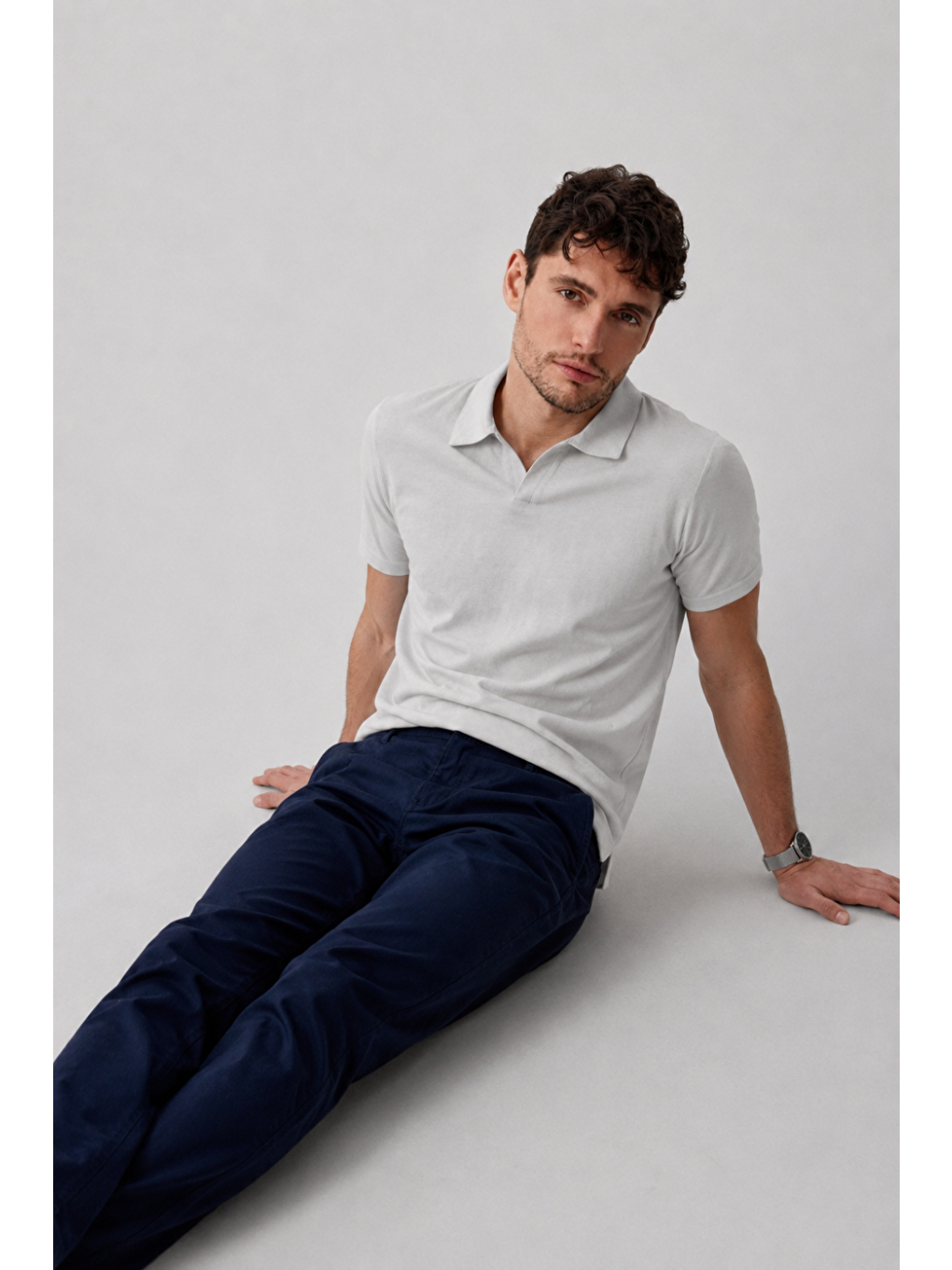 Erkek Polo Yaka Premium Comfort Spor Gri Tişört-1