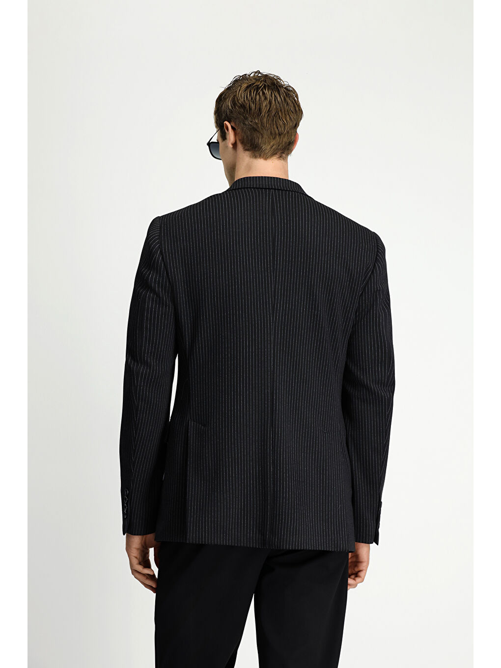 Siyah Regular Fit Sivri Yaka Düz Armürlü Yünlü Klasik Erkek Blazer Ceket-4