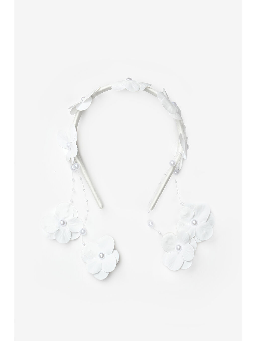 Beyaz Sallantılı Orkide Detaylı Kız Çocuk Taç