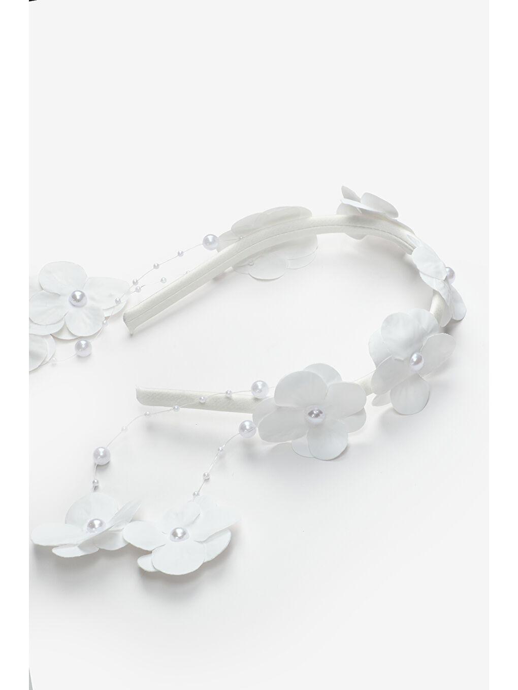 Beyaz Sallantılı Orkide Detaylı Kız Çocuk Taç-1