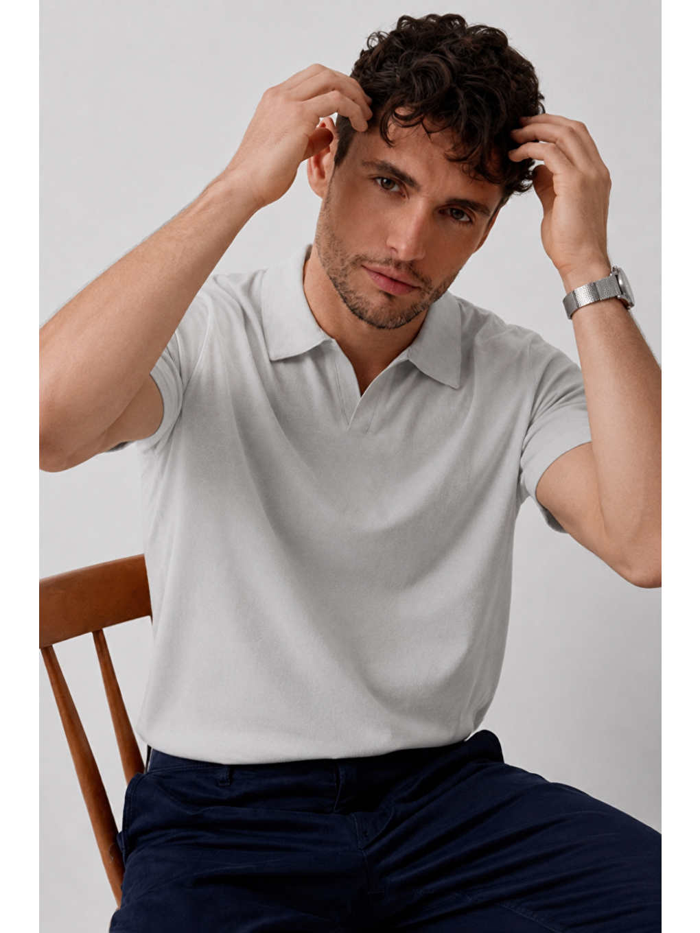 Erkek Polo Yaka Premium Comfort Spor Gri Tişört-2