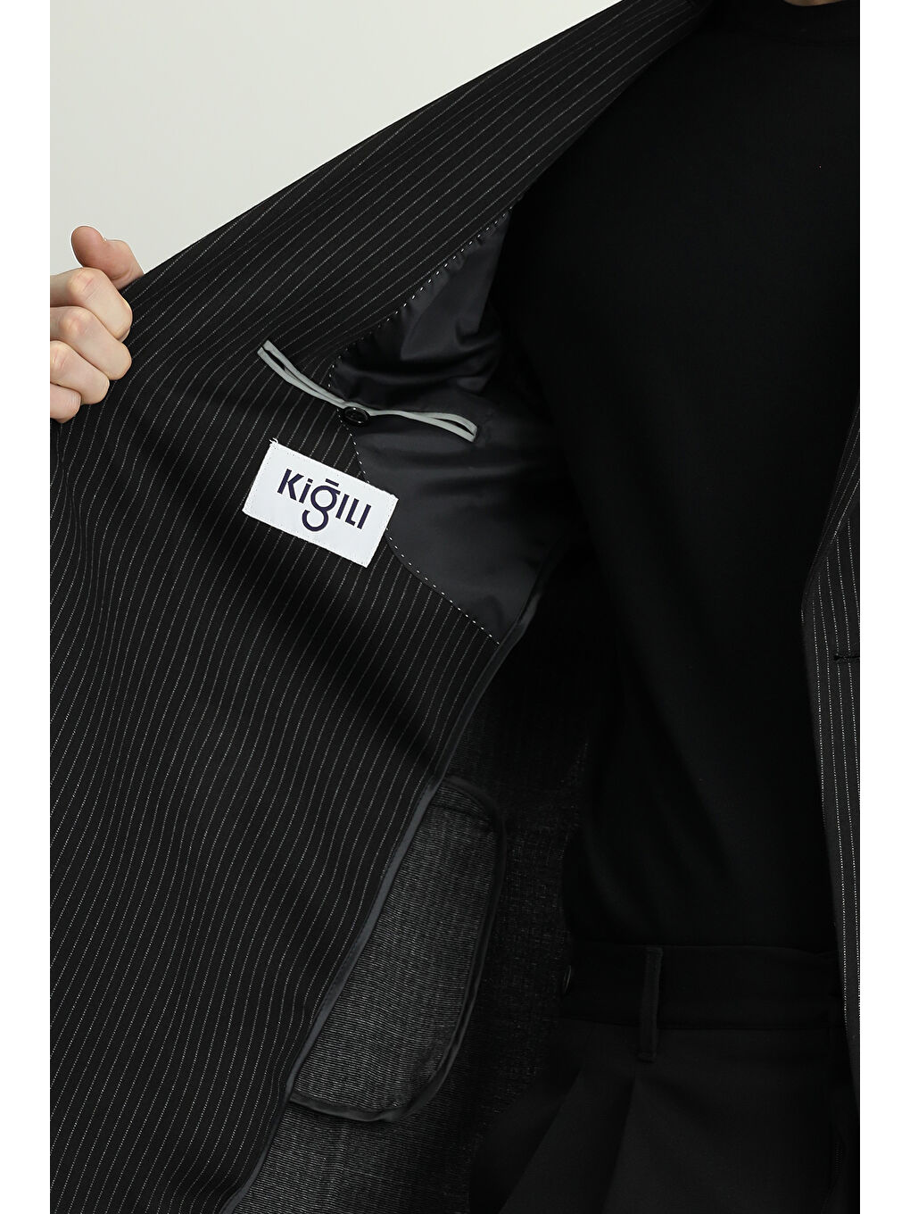 Siyah Regular Fit Sivri Yaka Düz Armürlü Yünlü Klasik Erkek Blazer Ceket-5