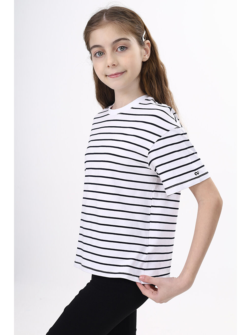 Lacivert Unisex Çocuk Çizgili Tişört-1