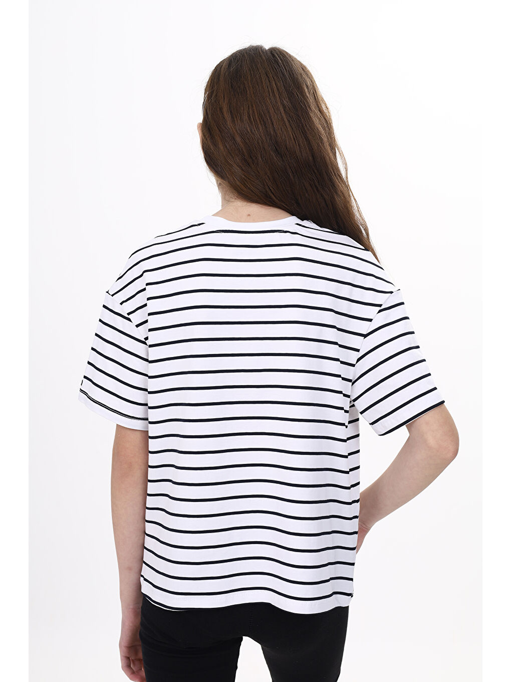 Lacivert Unisex Çocuk Çizgili Tişört-3