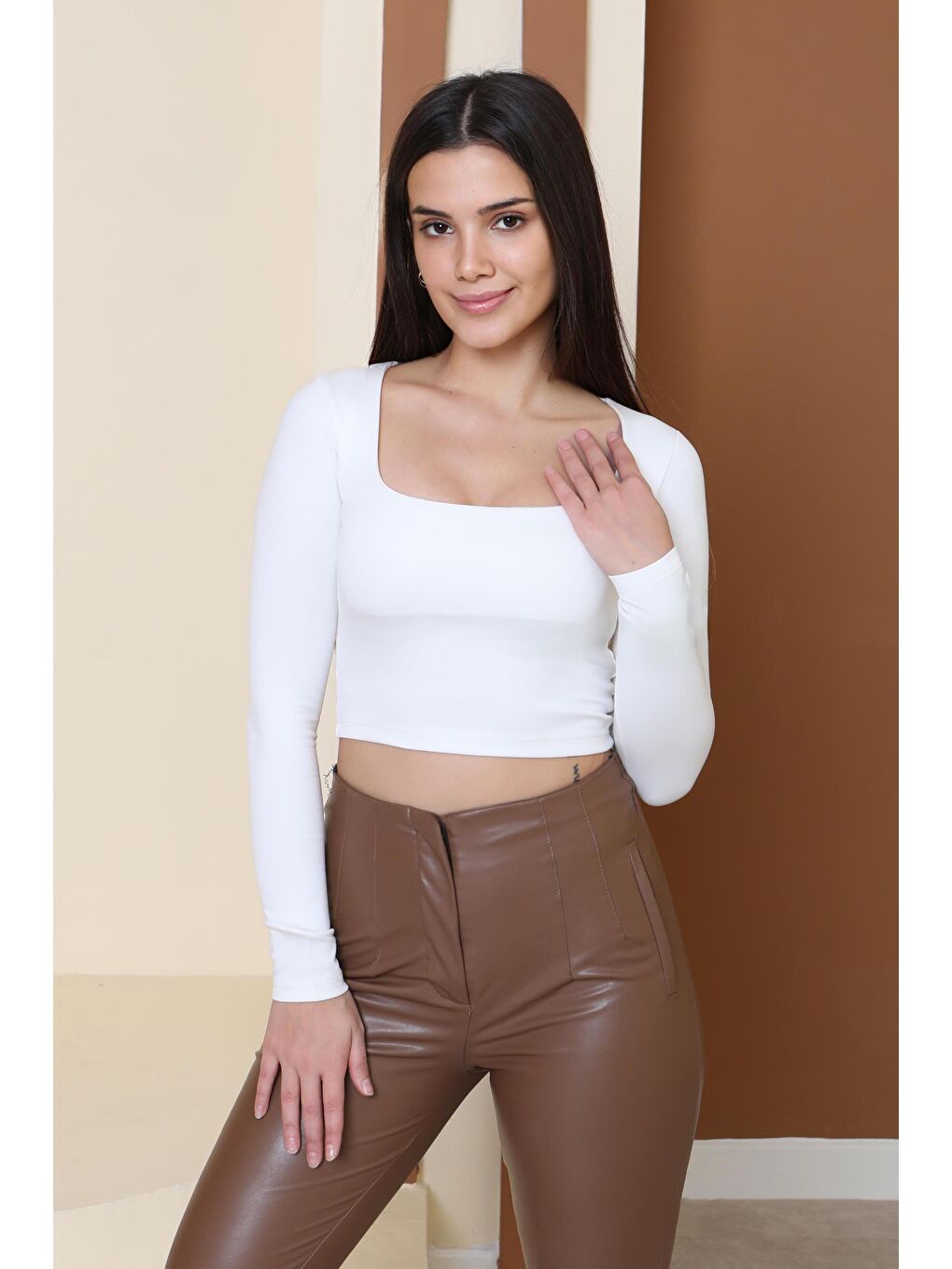 Kare Yaka Modal Crop Beyaz - 27953-BEYAZ