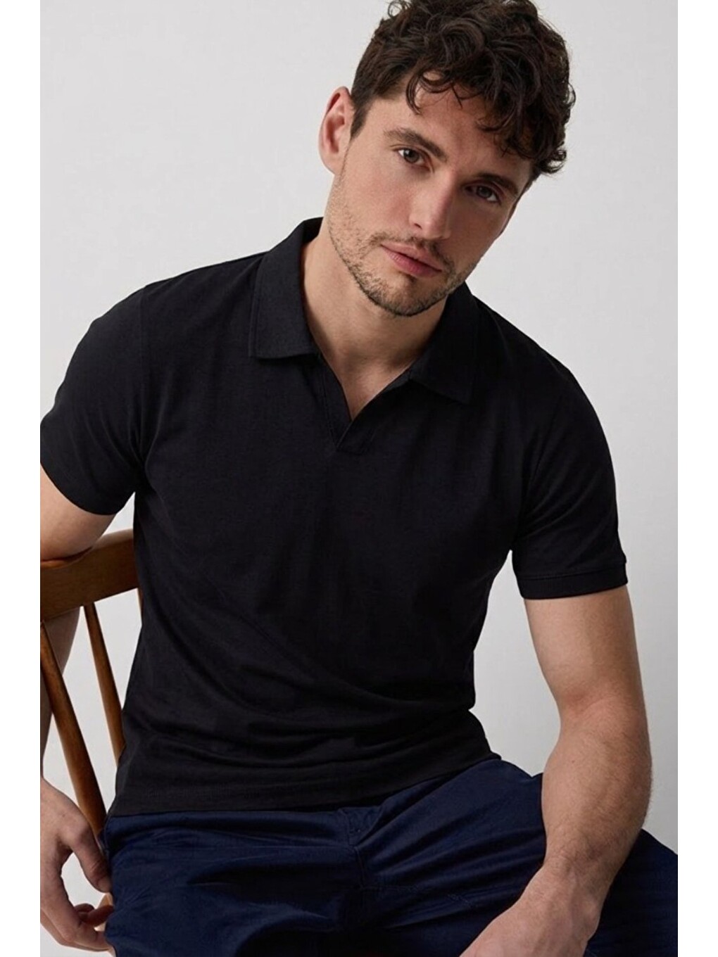 Erkek Polo Yaka Premium Comfort Spor Siyah Tişört