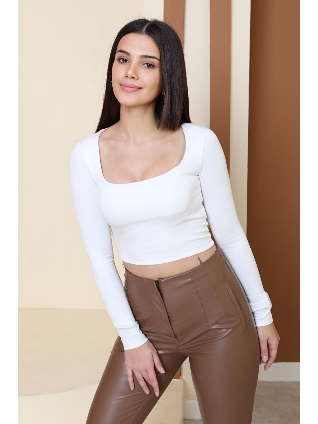 Kare Yaka Modal Crop Beyaz - 27953-BEYAZ-2