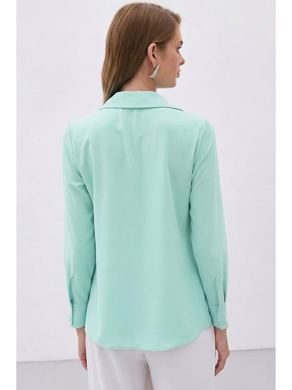 Yeşil Klasik Düz Gömlek - Mint-5