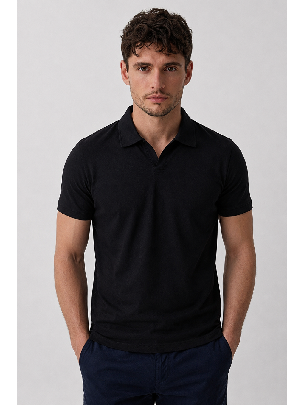 Erkek Polo Yaka Premium Comfort Spor Siyah Tişört-1