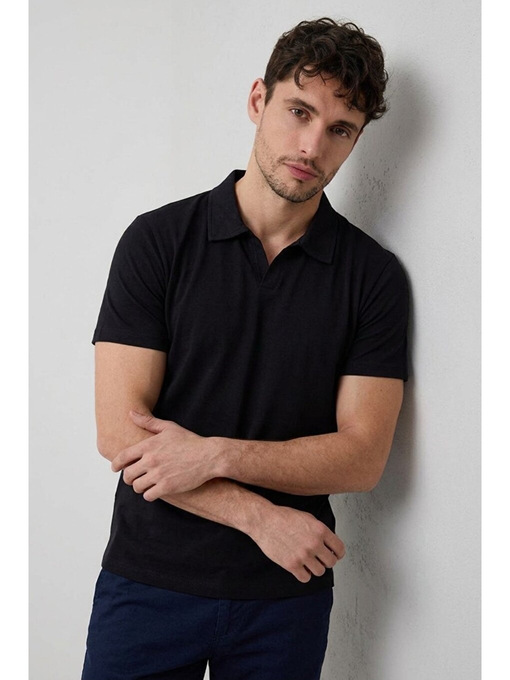 Erkek Polo Yaka Premium Comfort Spor Siyah Tişört-2