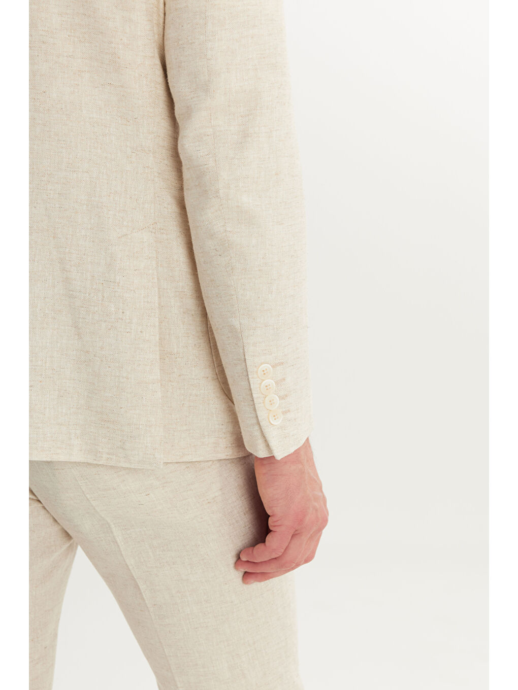 Erkek Bej Keten Slim Fit Dar Kesim Kırlangıç Yaka Desenli Kruvaze Takım Elbise-1