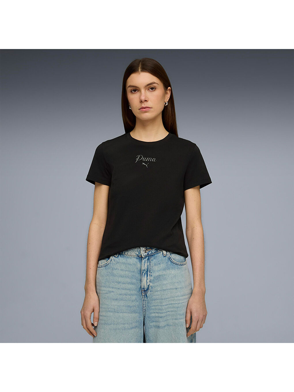 Essential Script Kadın Siyah Tişört