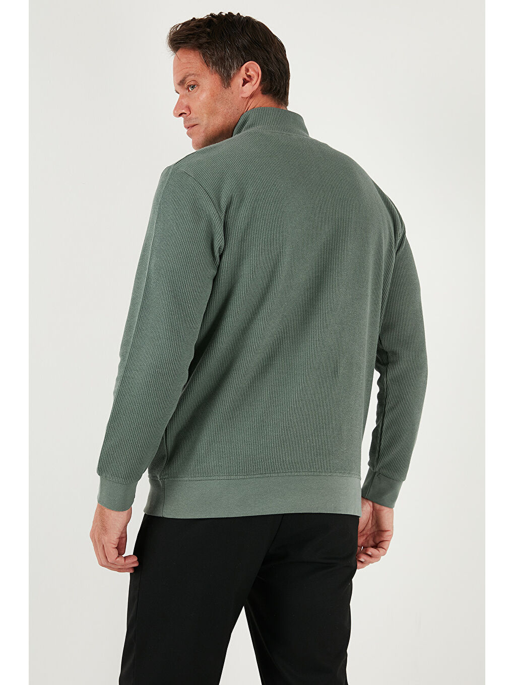 Haki Pamuklu Regular Fit Yarım Fermuarlı Dik Yaka Erkek Sweat 5905716-6