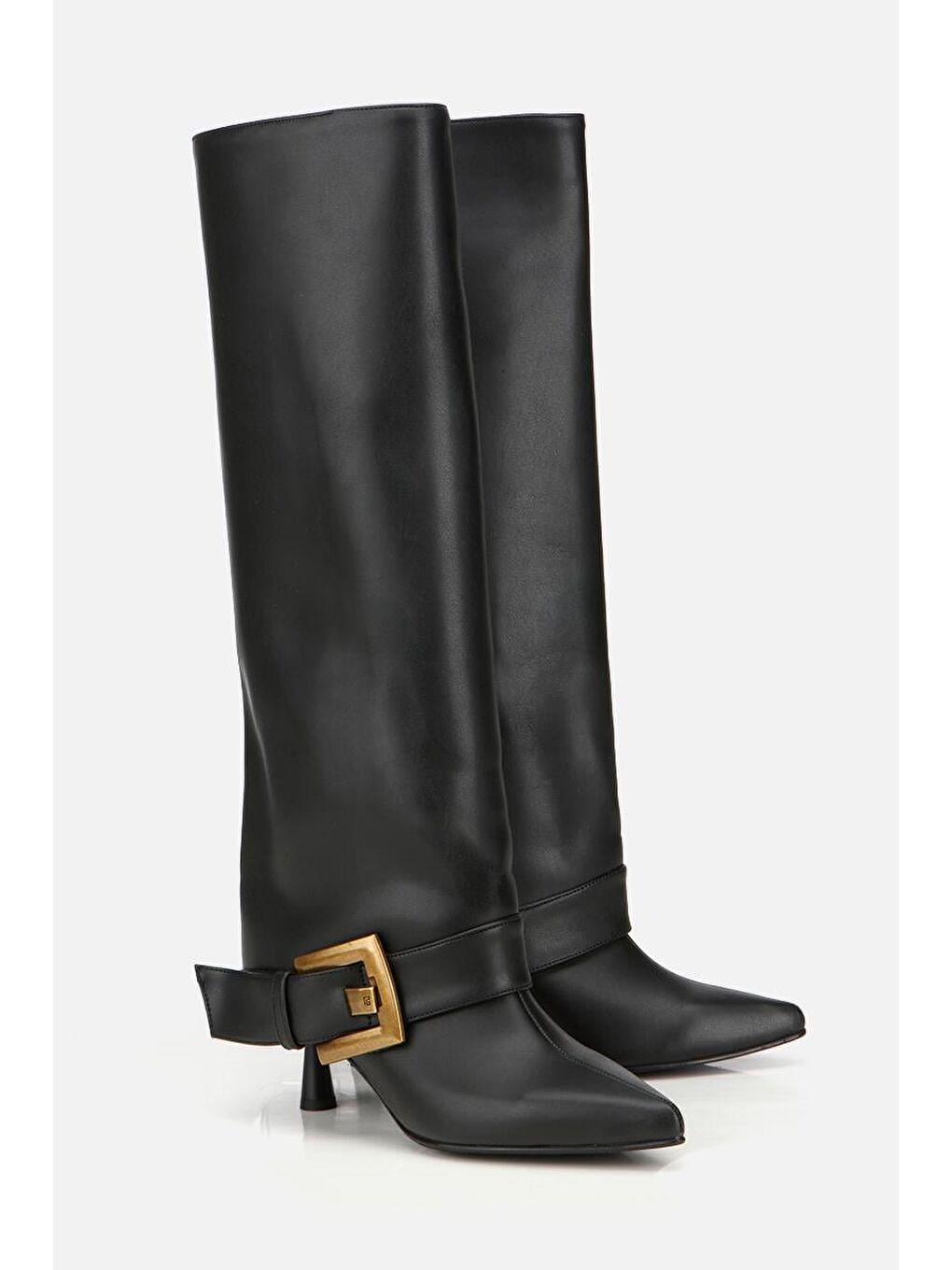 Kadın Siyah Pantolon Görünümlü Tokalı Topuklu Çizme-1