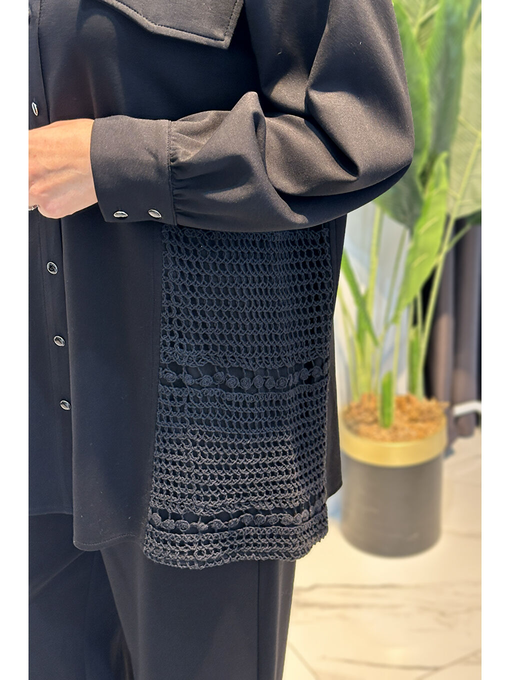 Gupür Detay Tunik Pantolon Takım 19478 Siyah-2