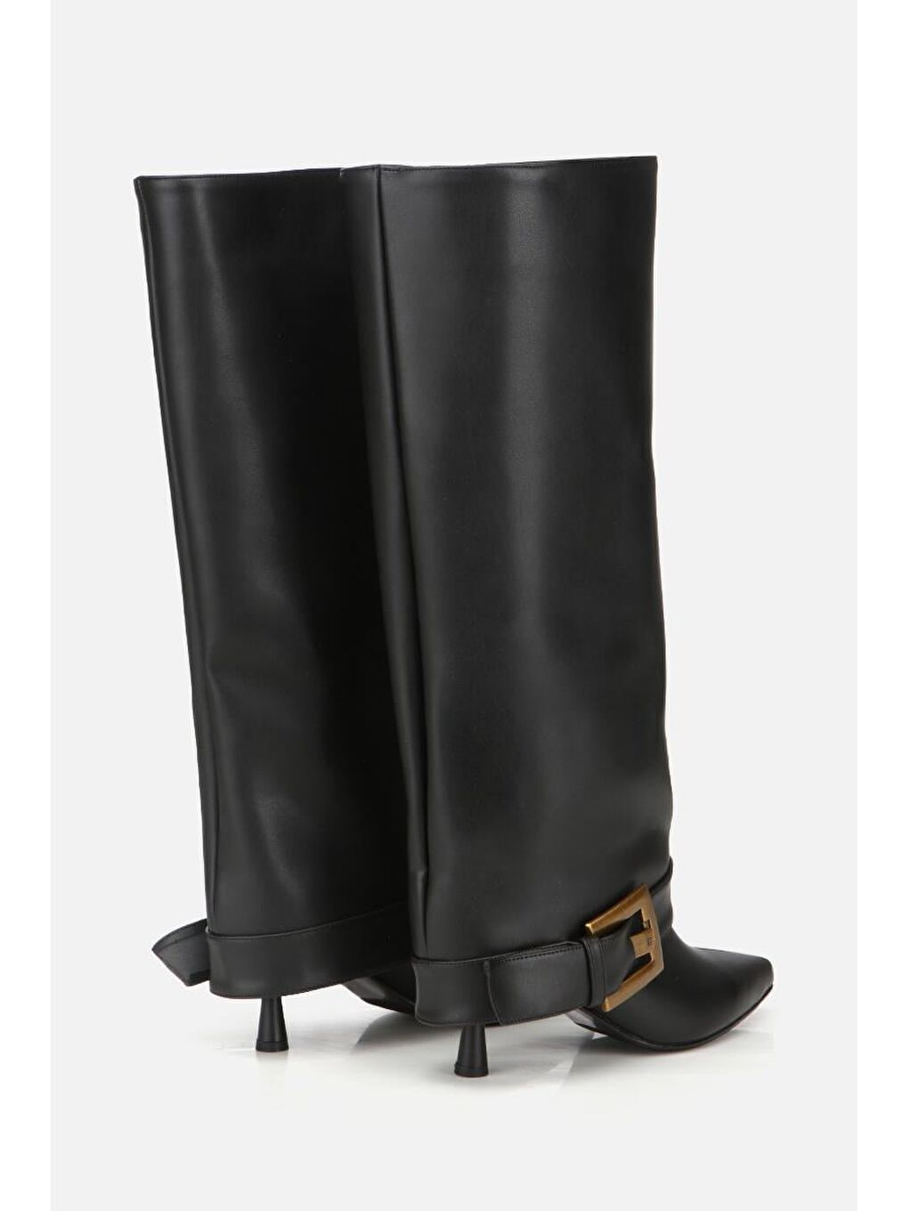 Kadın Siyah Pantolon Görünümlü Tokalı Topuklu Çizme-2