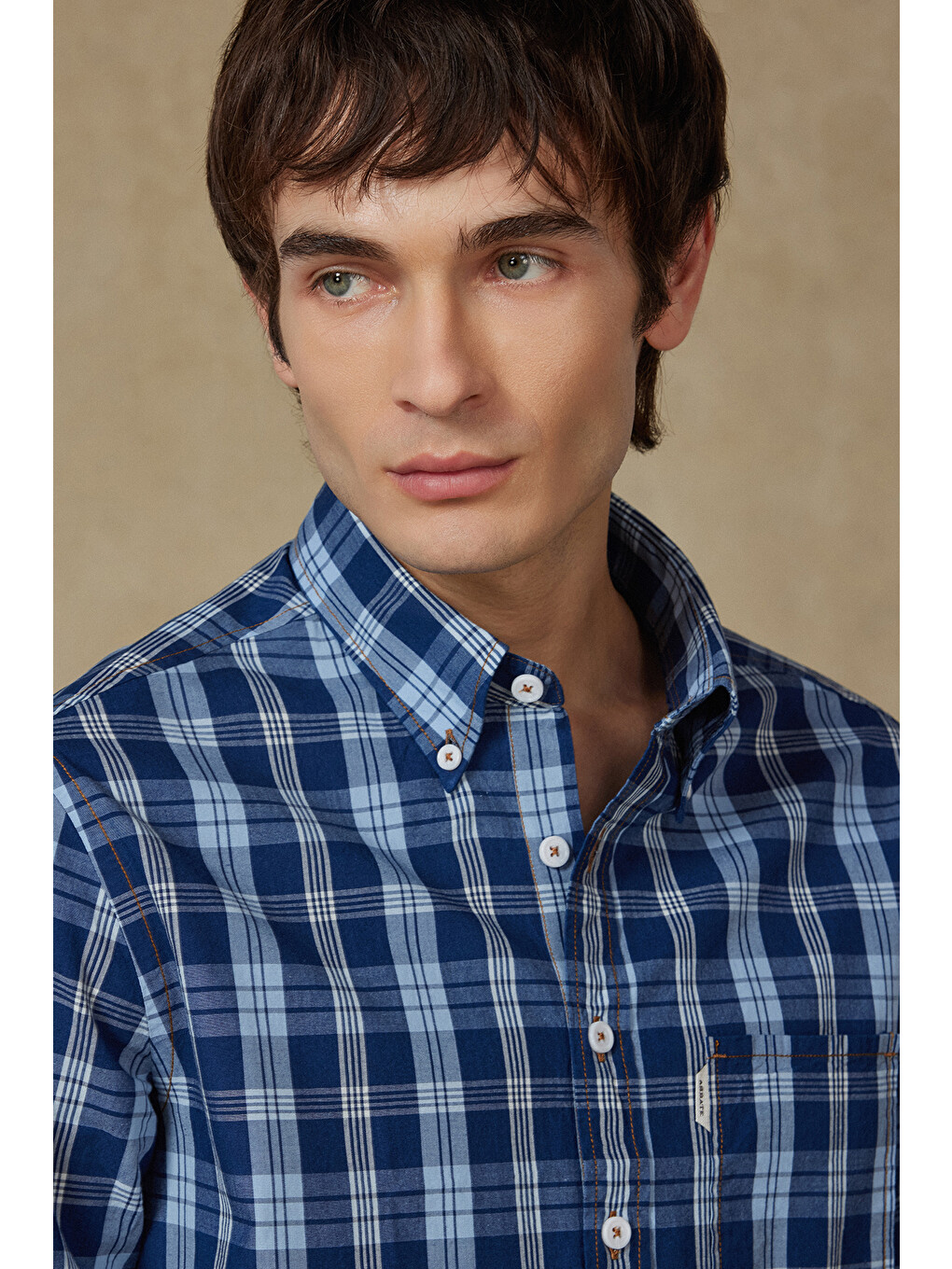 Federico Denim Pamuklu Comfort Fit Lacivert Düğmeli Yaka Erkek Ekoseli Gömlek-3