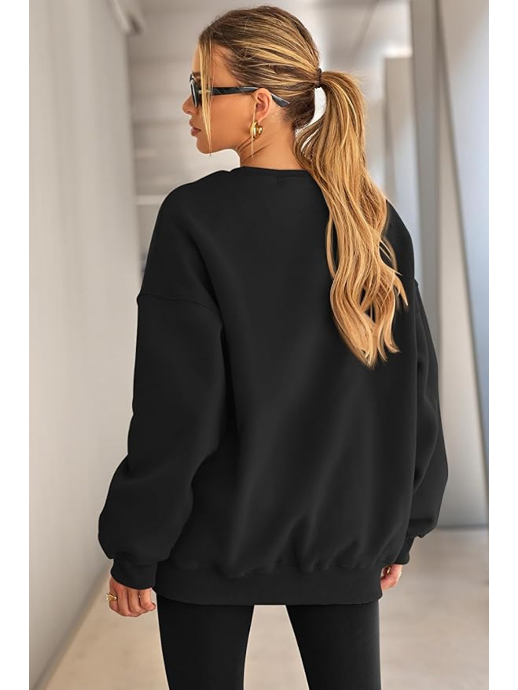 Siyah Genıus Store Kadın Sweatshirt Oversize Geniş Kalıp İçi Şardonlu Bisiklet Yaka Oversize Sweatshirt KA-2