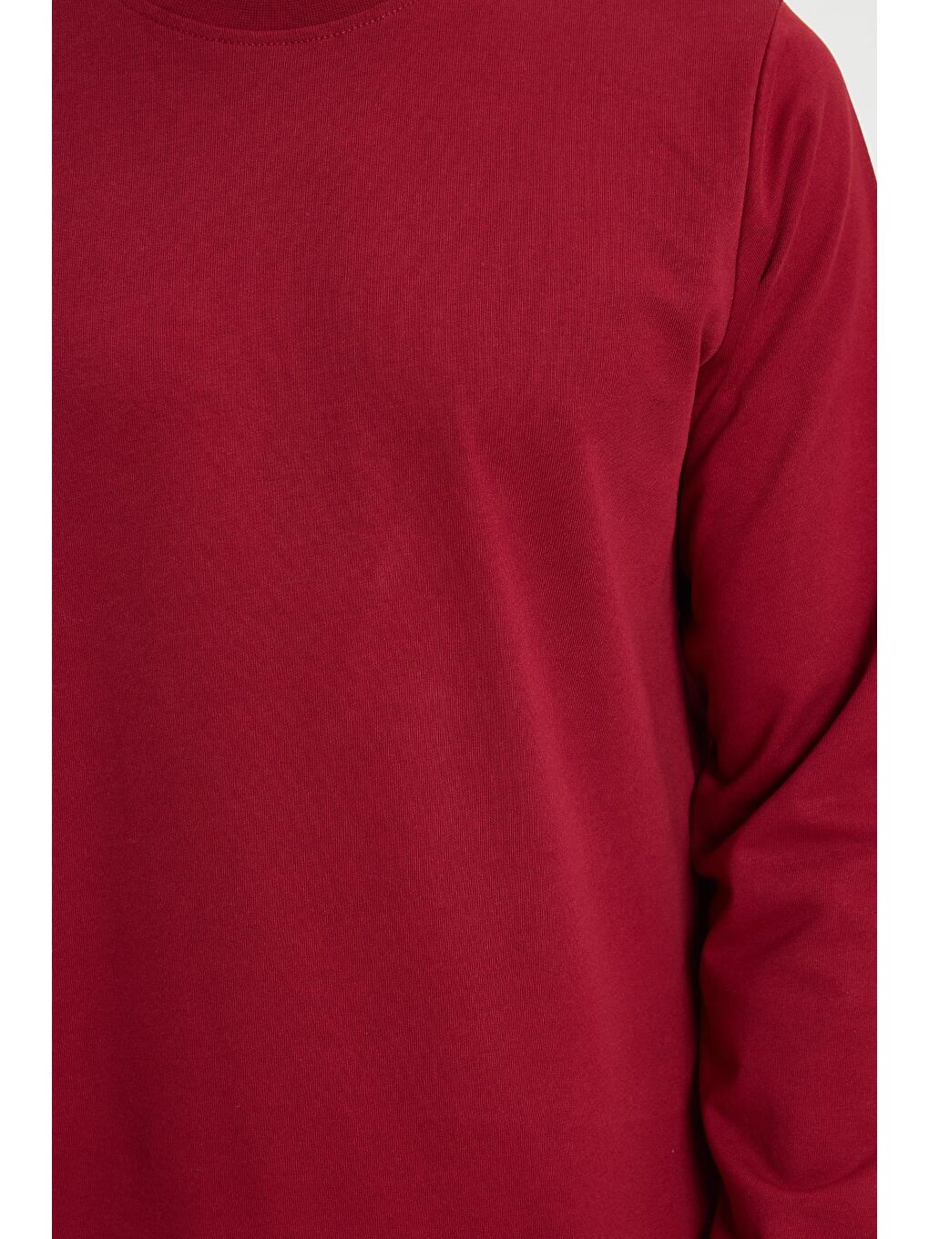 Erkek Relax Fit Rahat Kesim %100 Pamuk 2 İplik Bisiklet Yaka Bordo Sweatshirt-2